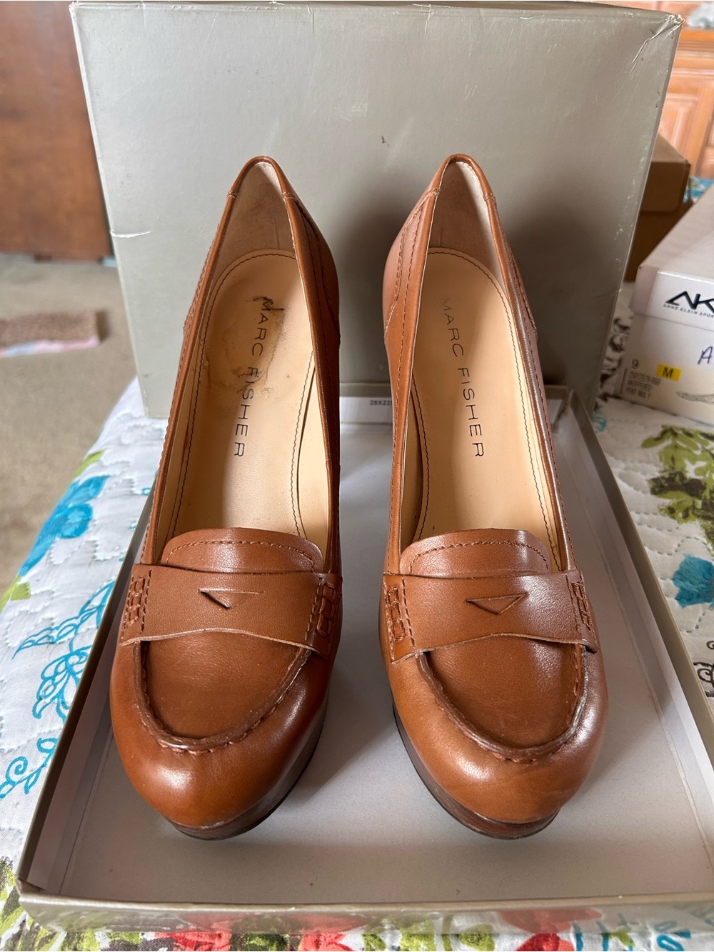 Marc Fisher Cognac Leather Penny Loafers